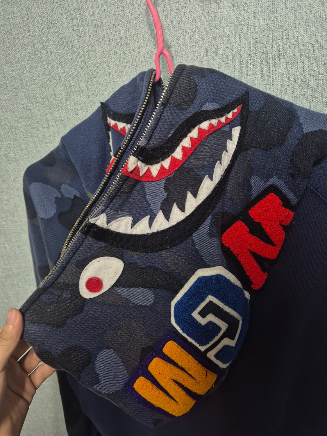 베이프 bape 샤크 후드집업 블루 반카모 XL 상품이미지3