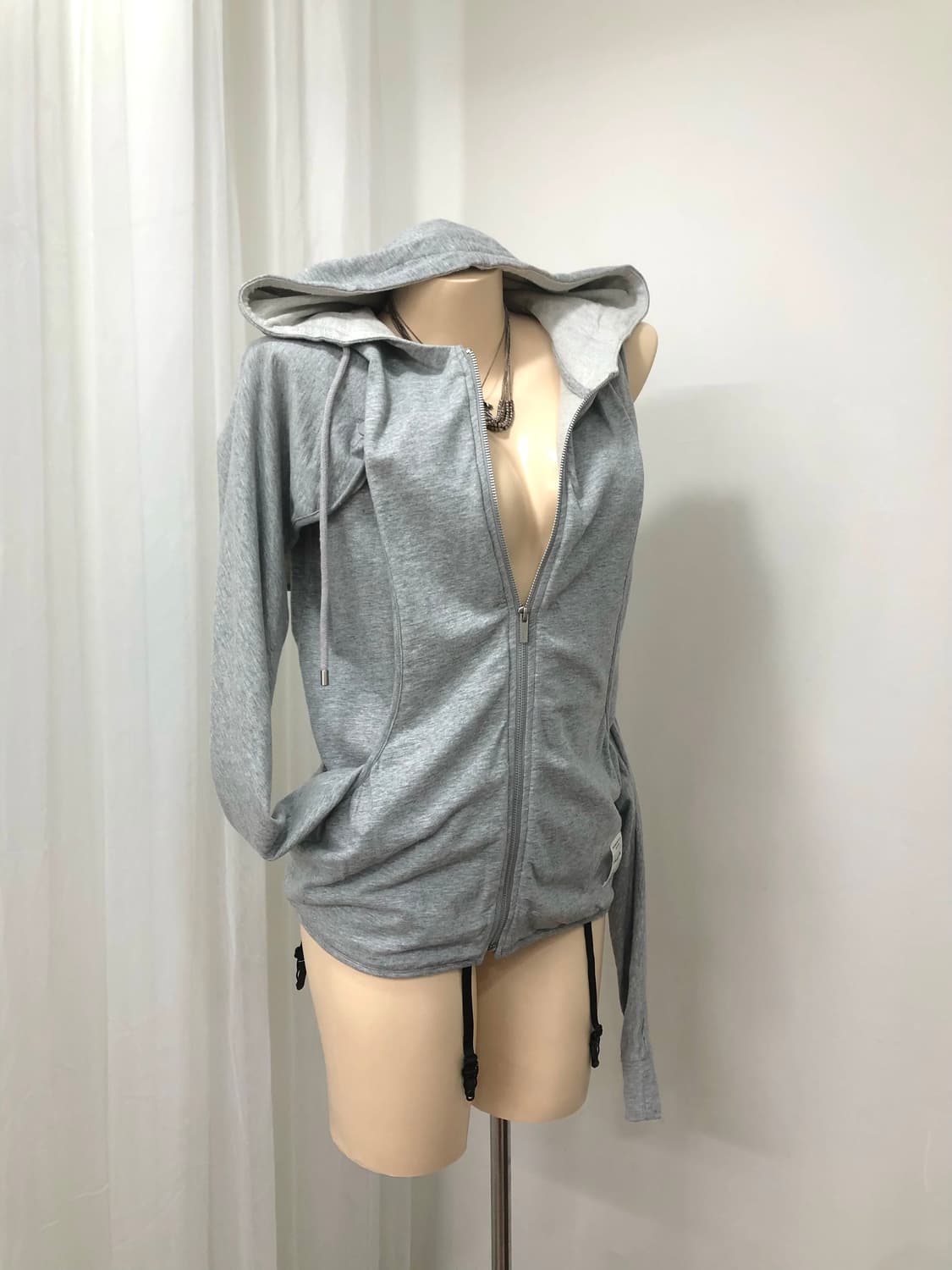 y2k detachable gray hood zip up 상품이미지4