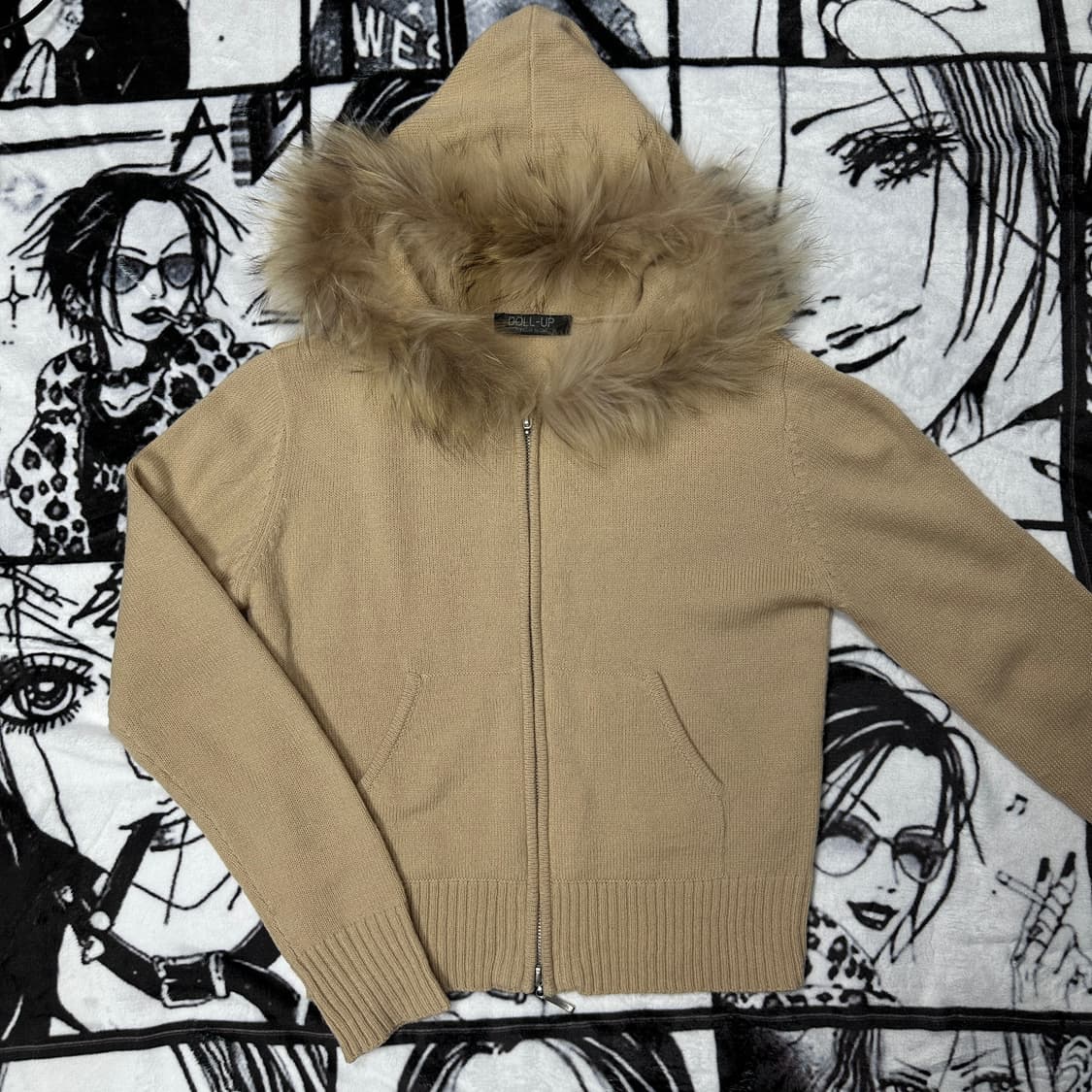 일본 Y2K 갸루 울프죠 니트 후드집업 상품이미지1