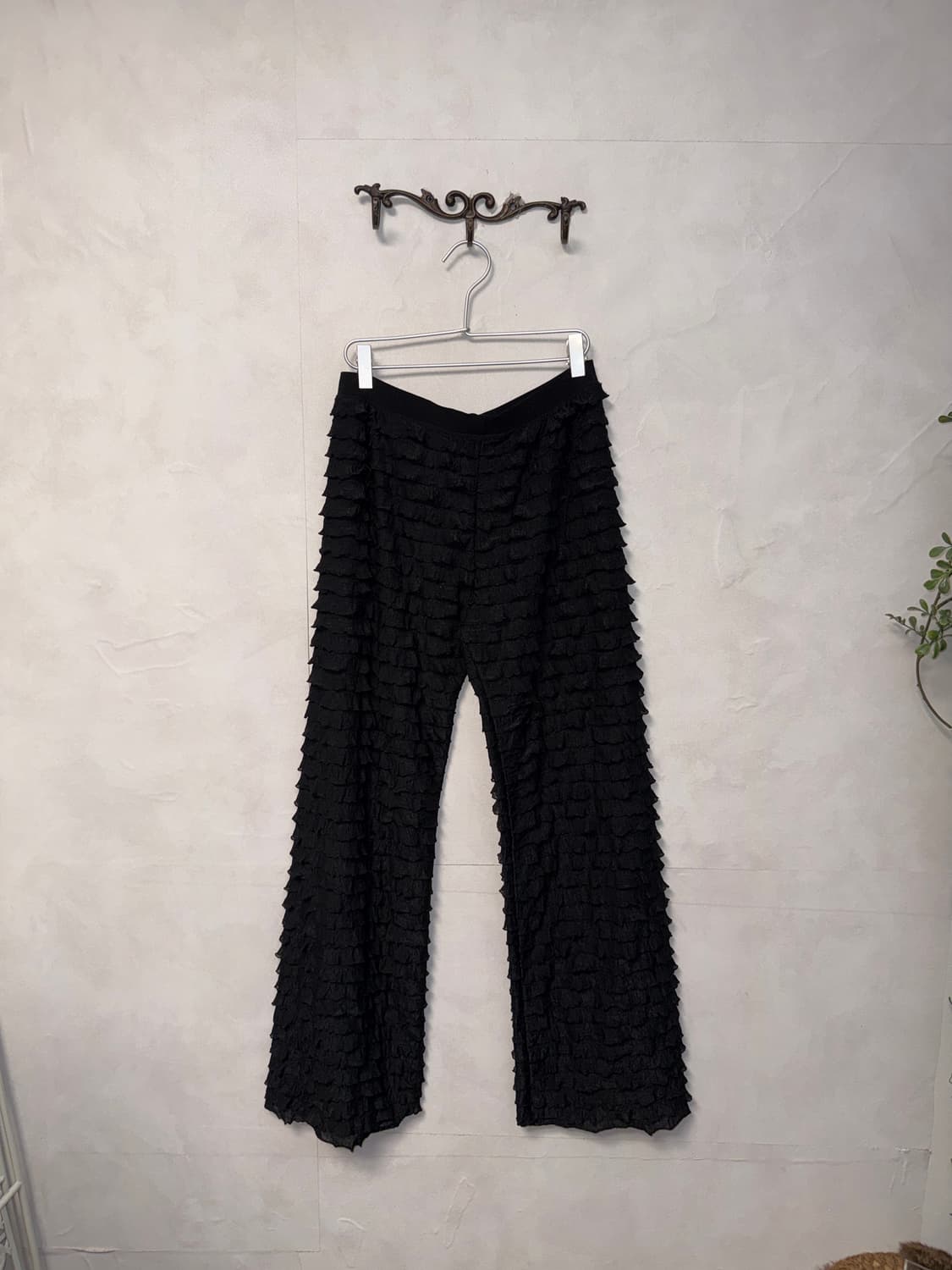 Black ruffle pleats banding wide pants  상품이미지1