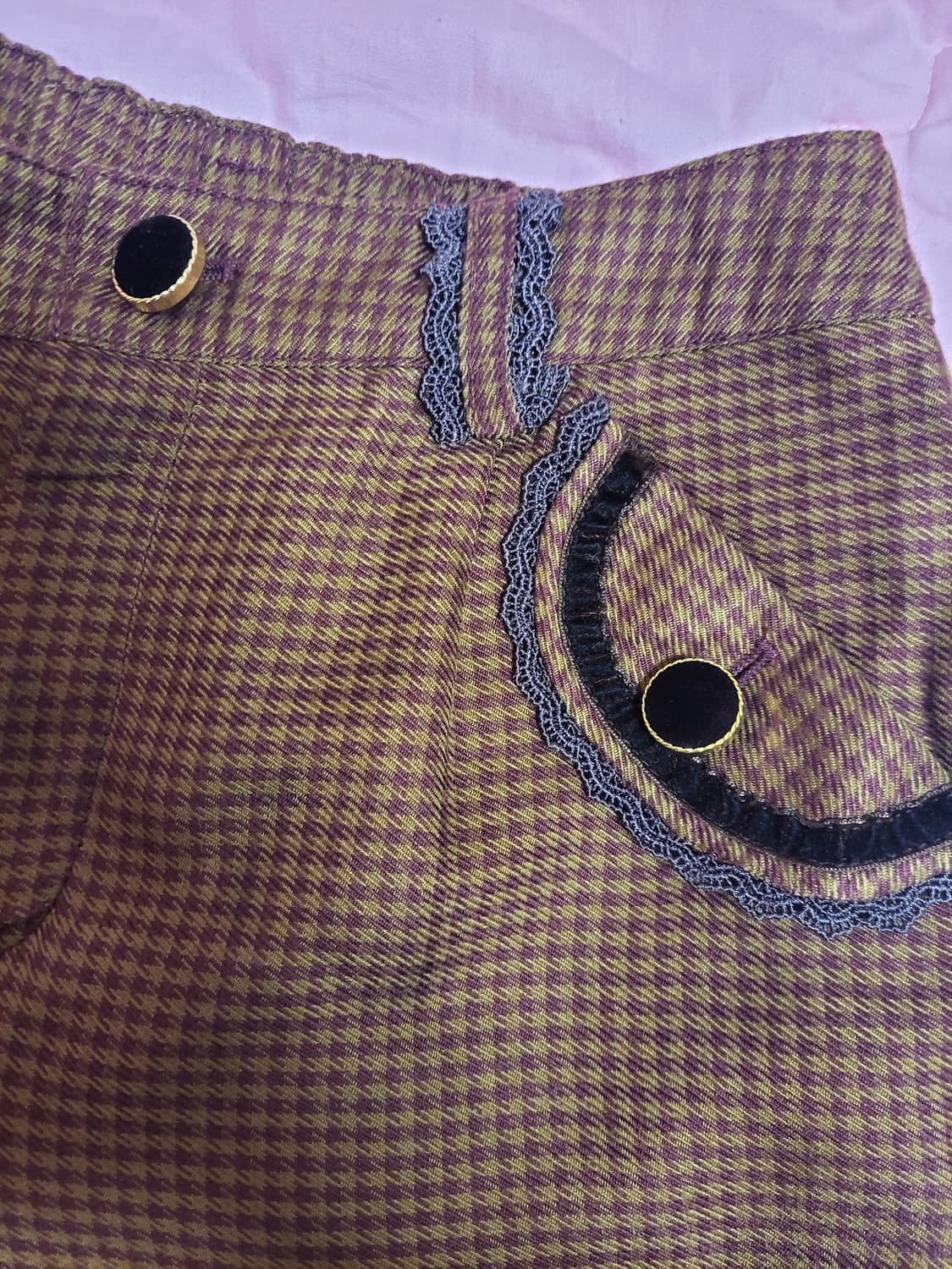 급처상태좋음!액시즈팜 레이스 자수 하운드투스 체크 반바지 리즈리사st 상품이미지3