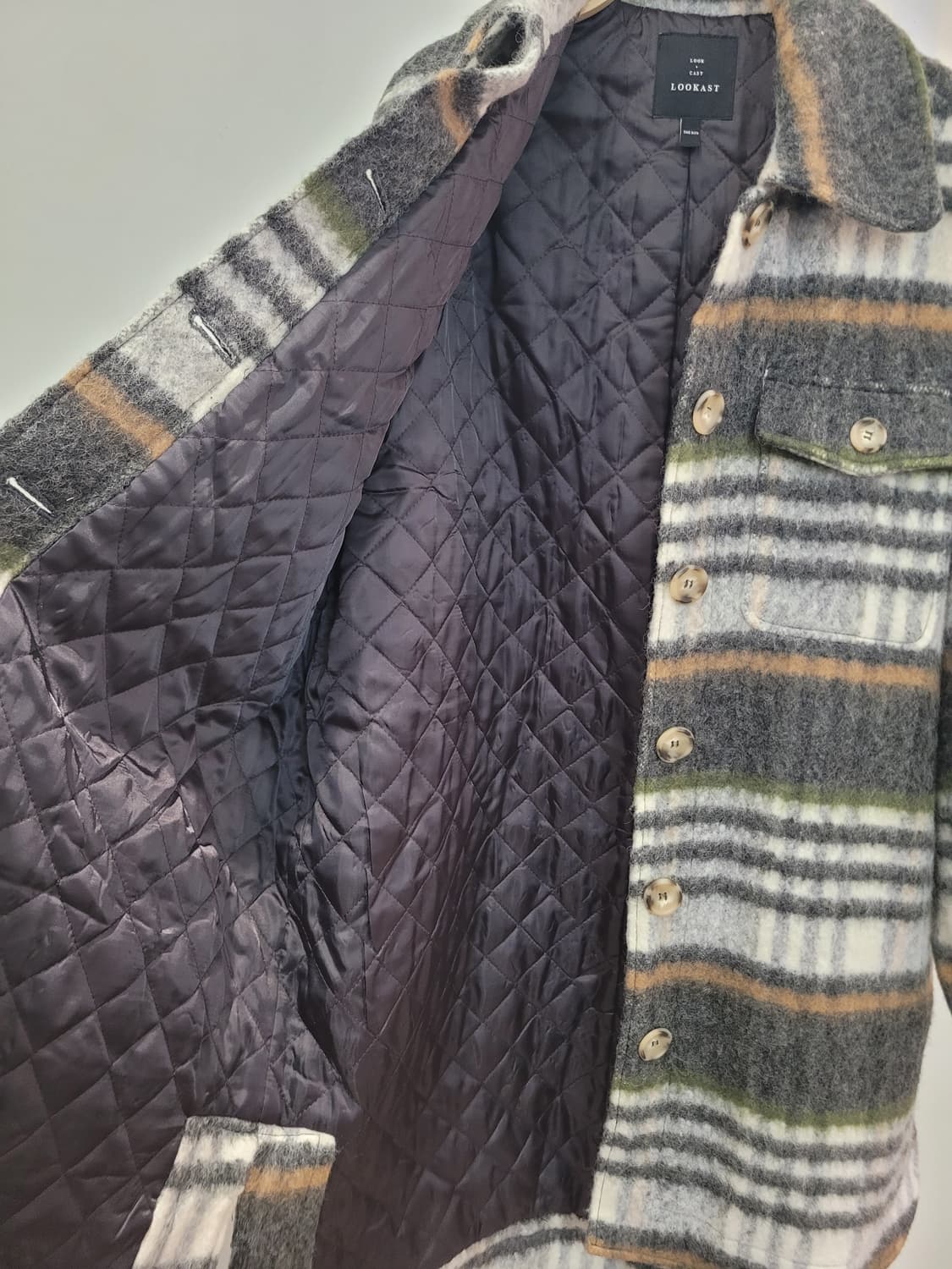 룩캐스트 블랙 체크 롱셔츠 자켓 코트 여성용 오버핏 55~77 상품이미지8