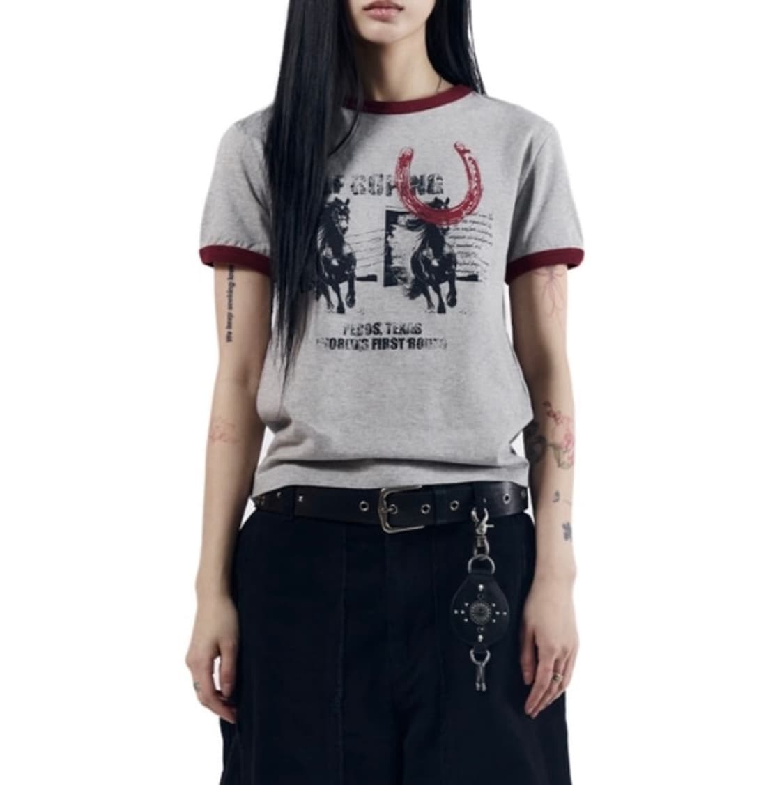 [Aakam] Horseshoe Ringer Top (Gray) 상품이미지1
