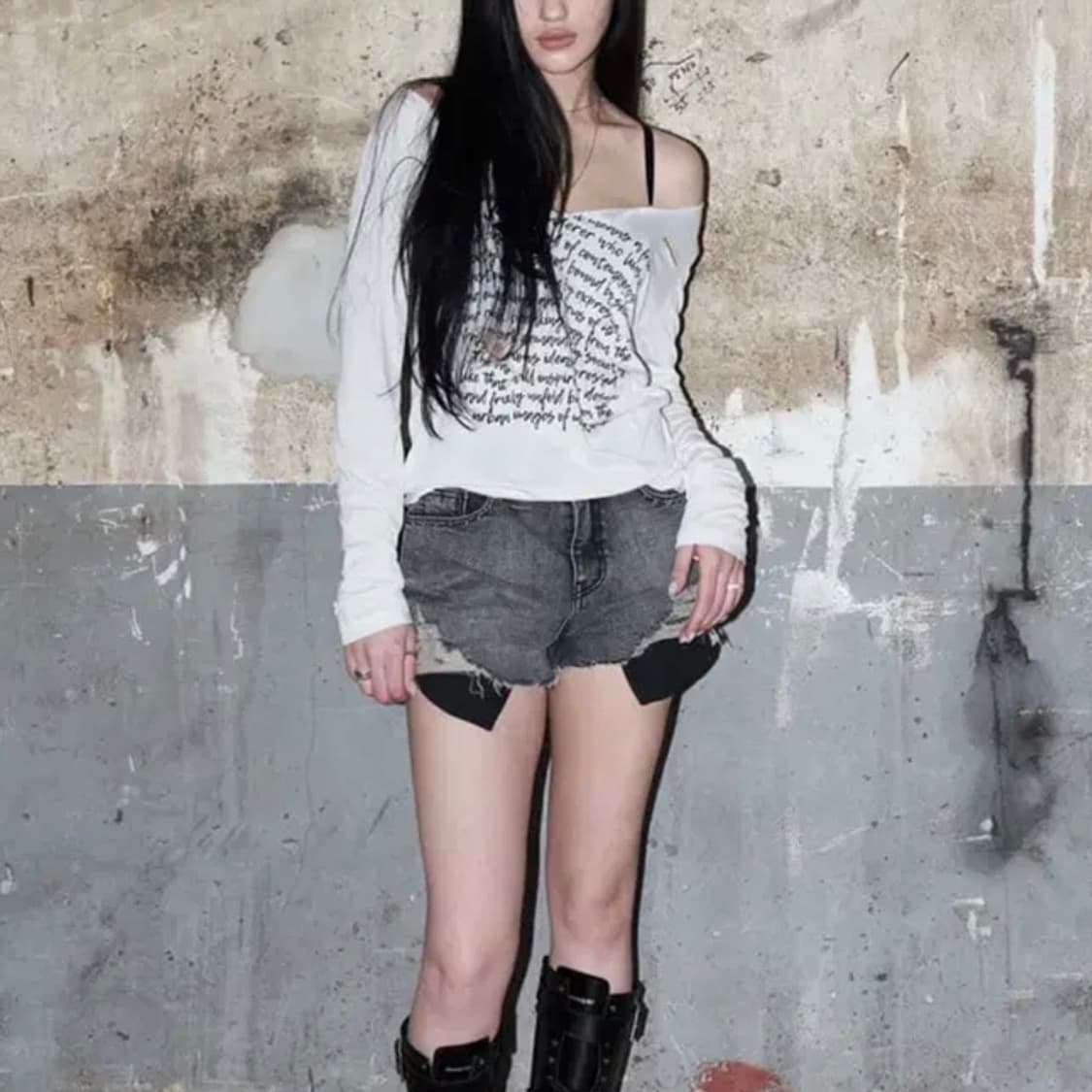 보헤미안서울 스터드 데님 쇼츠 그레이 상품이미지2