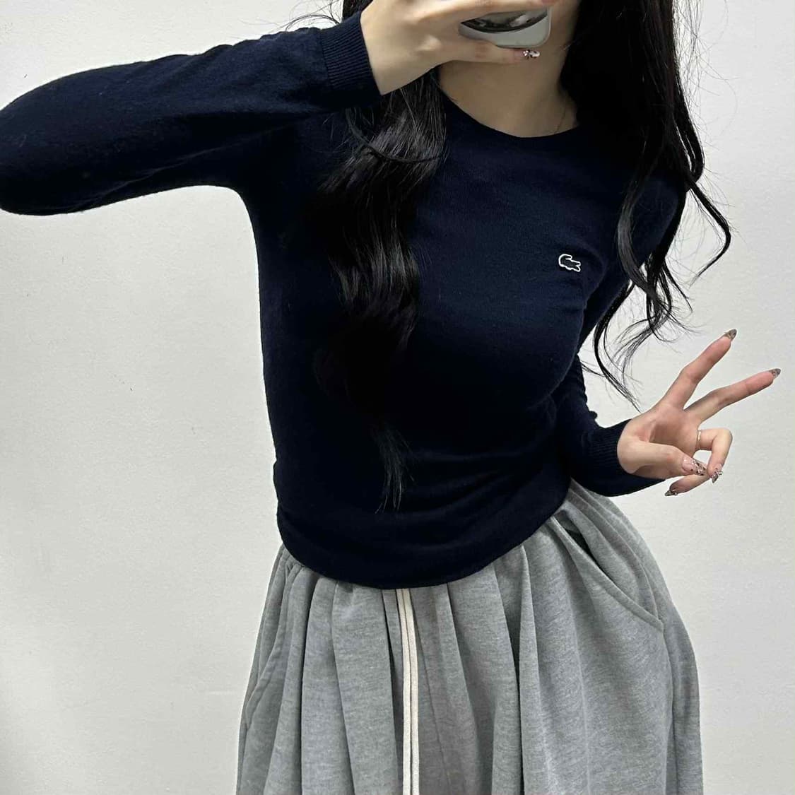 라코스테 네이비 울 100% 걸즈 크루넥 니트(90) 상품이미지1