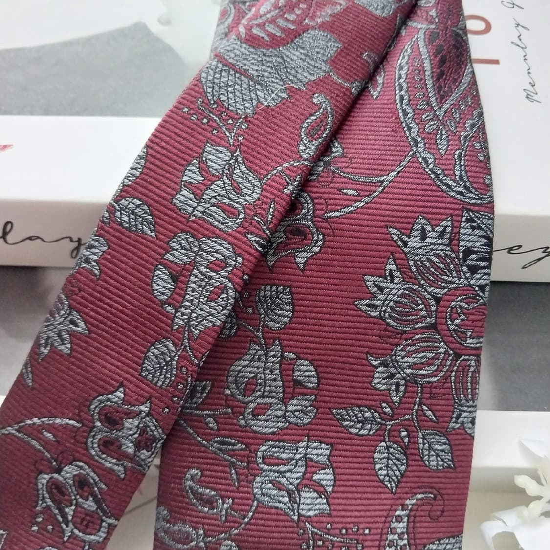 빨질레리 실크 와인 자카드 페이즐리 넥타이 8.5cm A+등급 K1458 상품이미지3