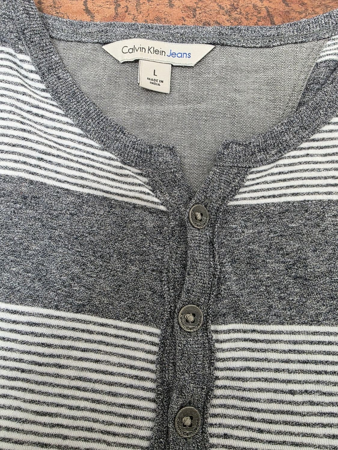 캘빈클라인 스트라이프 헨리넥 반팔티 L 상품이미지2