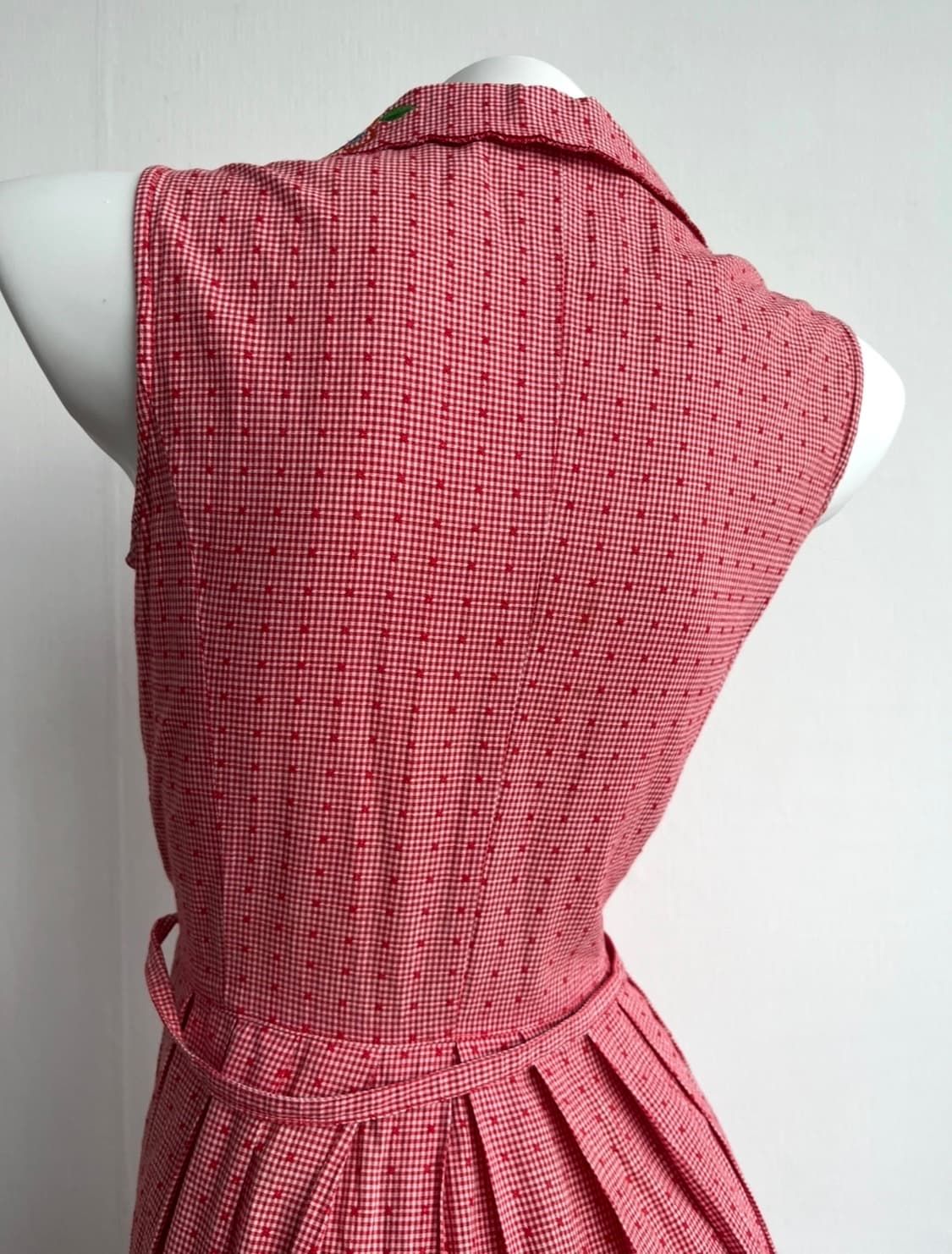 Porta Nuova 빈티지 레드 깅엄 체크 자수 원피스 상품이미지8