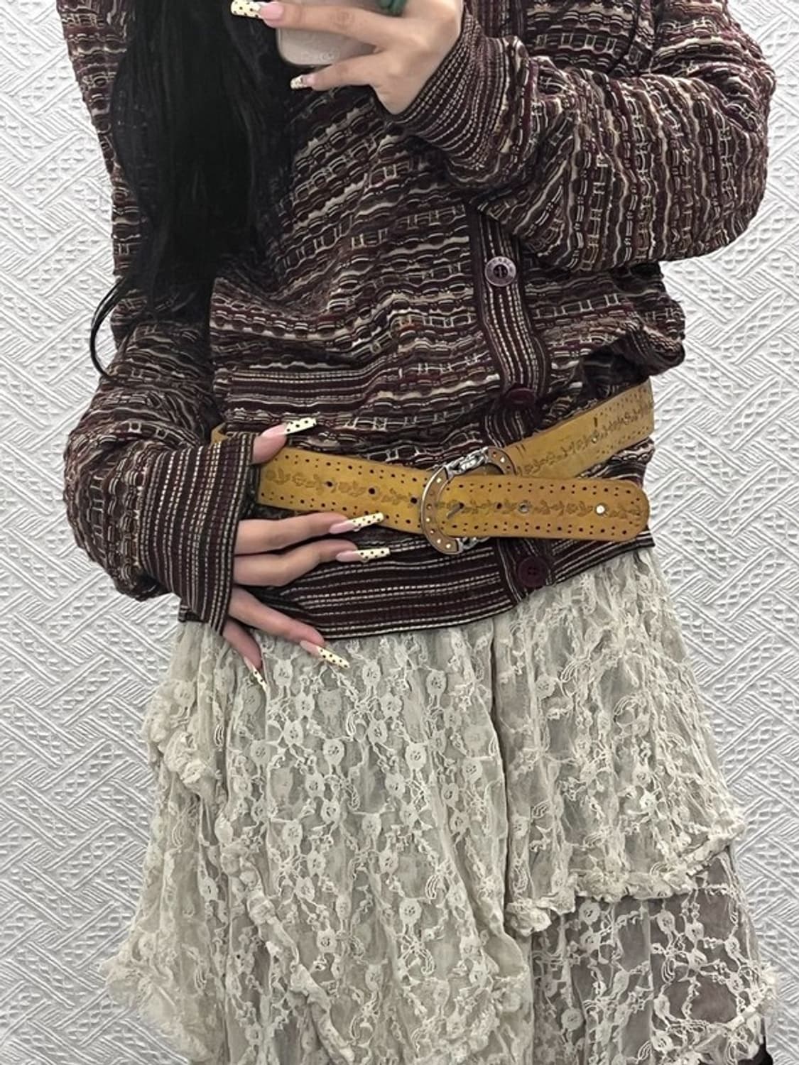 빈티지 레트로 웨스턴 히피 펀칭 스터드 벨트 C09647 상품이미지2