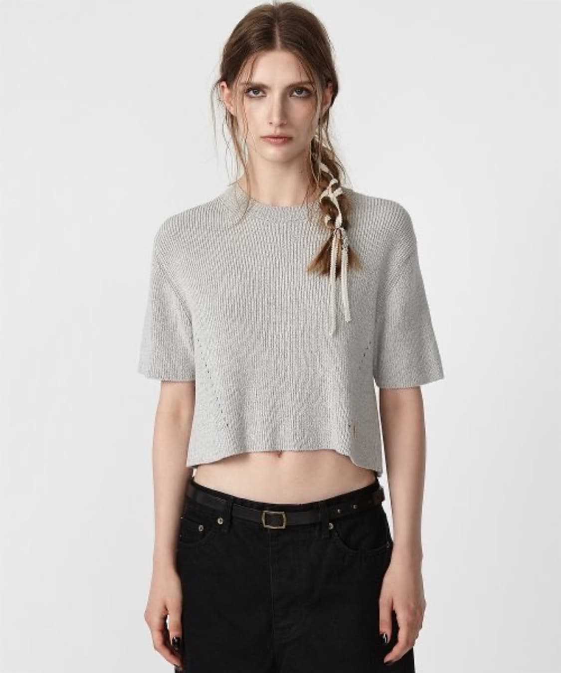 이안조 HALF SLEEVE KNIT TOP (LIGHT GREY) 상품이미지1