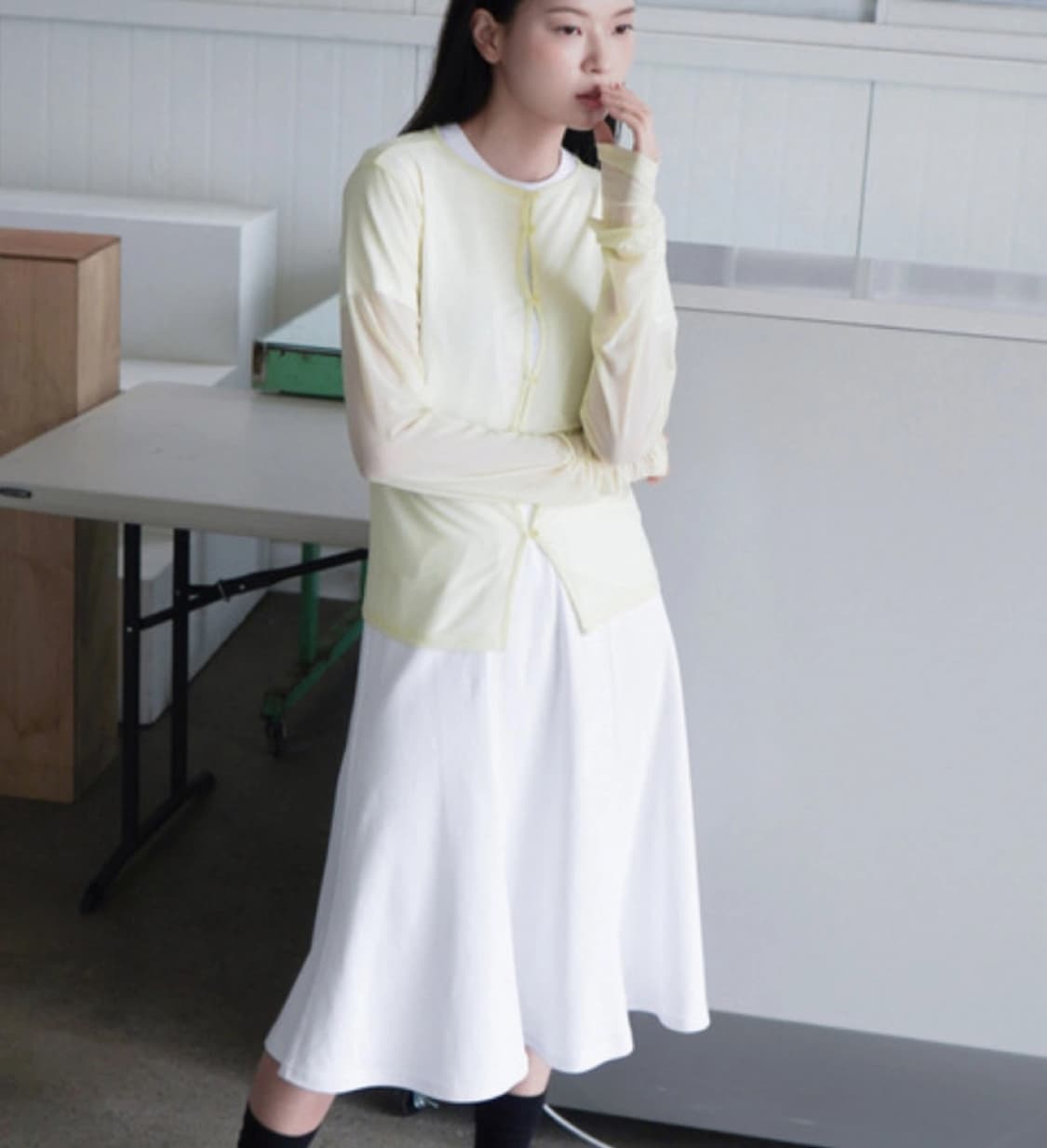 Woohwa 우화 메쉬 가디건 버터 옐로우 상품이미지3