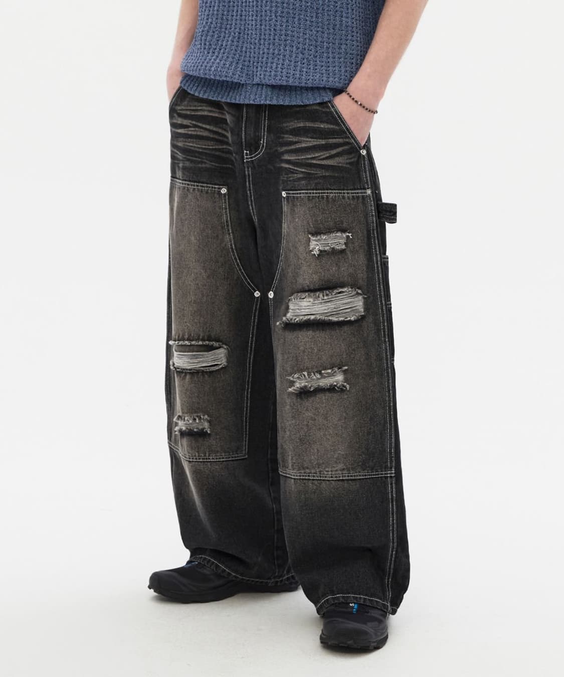 트릴리온 카펜터 디스트로이드 워싱 데님 팬츠 청바지 XL 상품이미지1