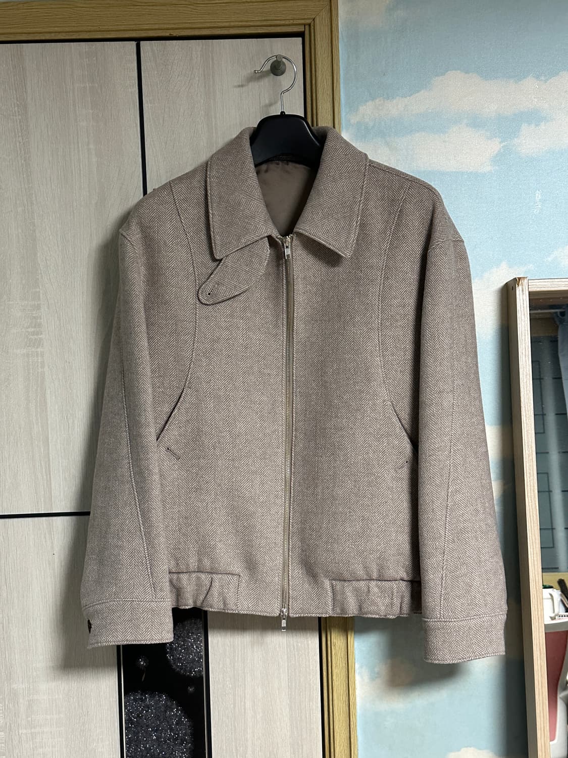 (L) 더니트컴퍼니 울 헤링본 블루종 [베이지] 상품이미지2