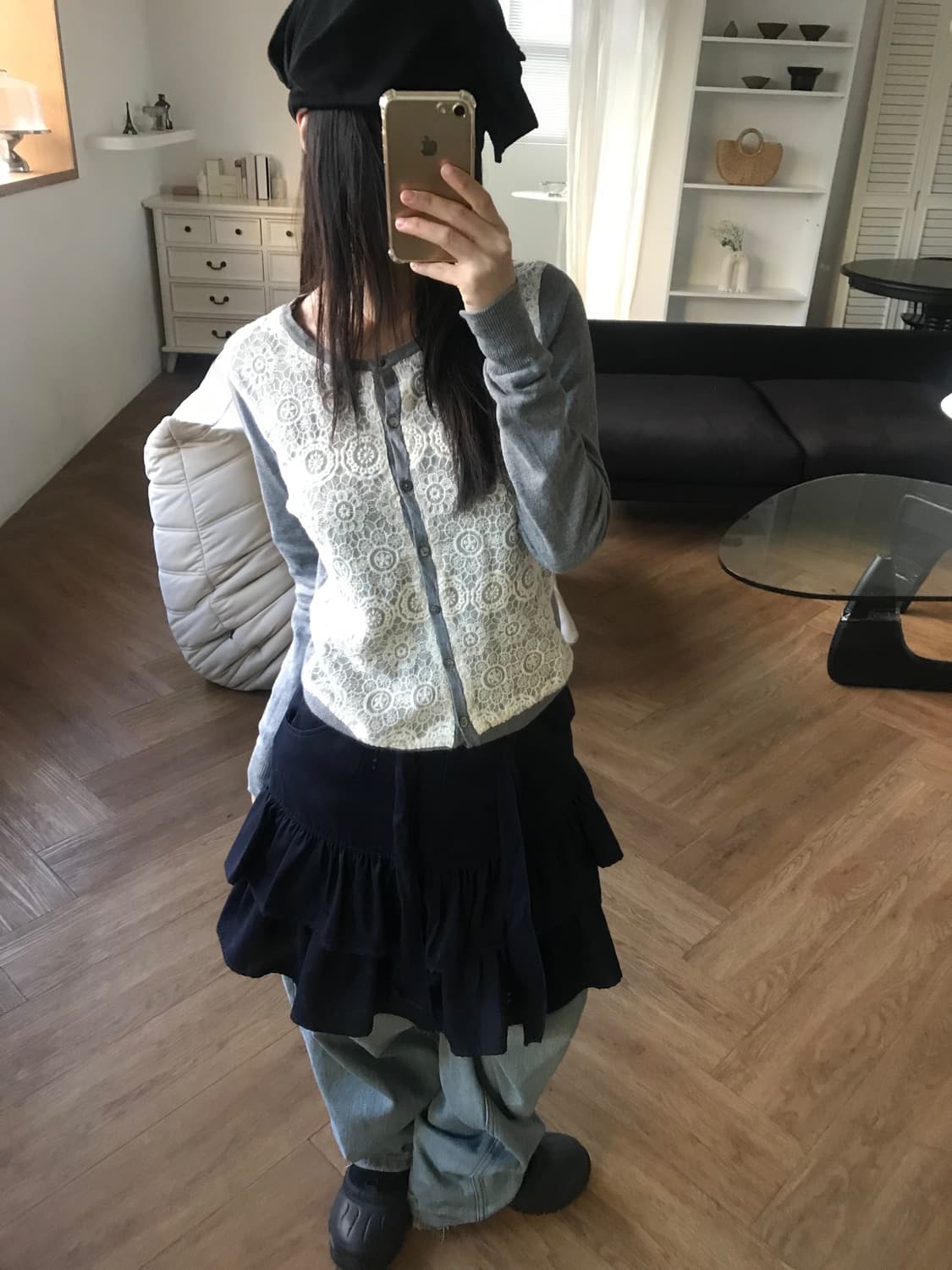 vintage navy frill skirt 상품이미지5