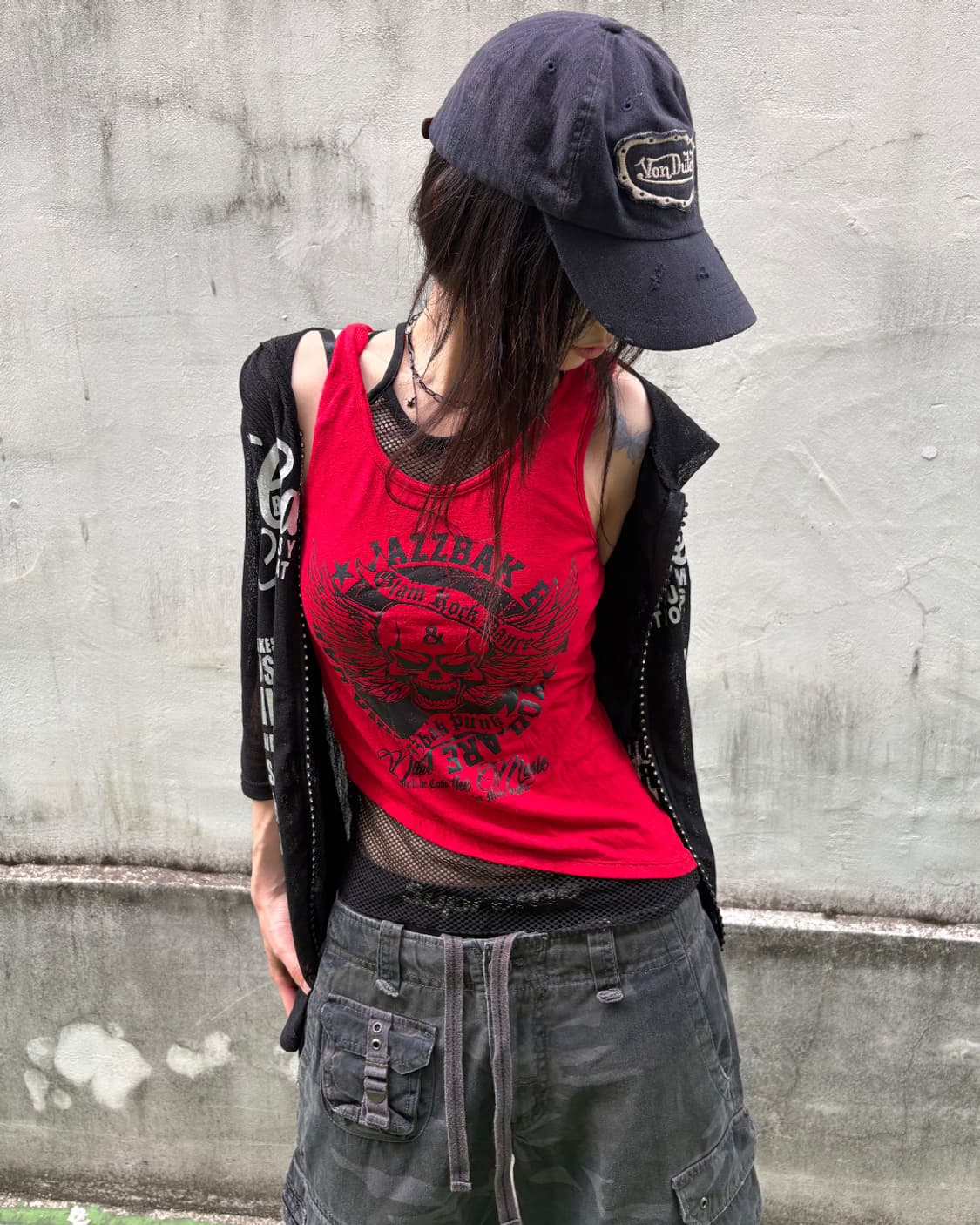 Skull Print Layered Mesh Sleeveless 상품이미지2