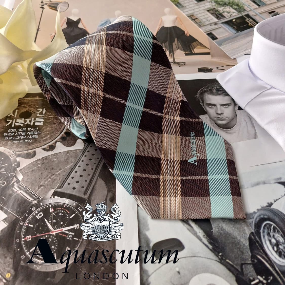 아쿠아스큐텀 실크 체크 넥타이 9.6cm A+등급 A18809
 상품이미지1