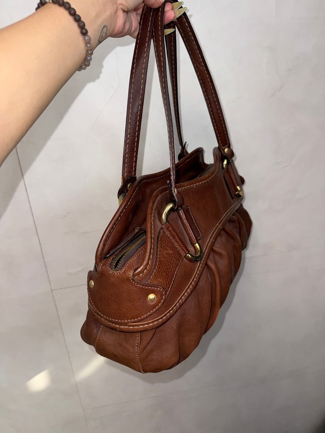 Mila schon brown shirring leather 토트백 상품이미지3