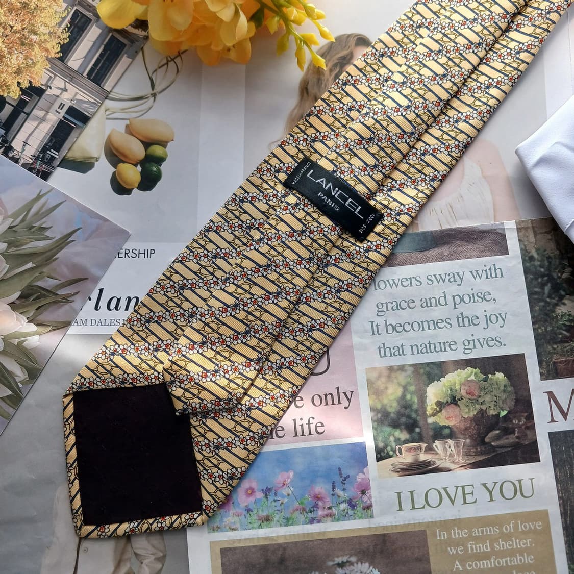 란셀 실크 옐로 체인 패턴 넥타이 9.5cm A+등급 A18739
 상품이미지4