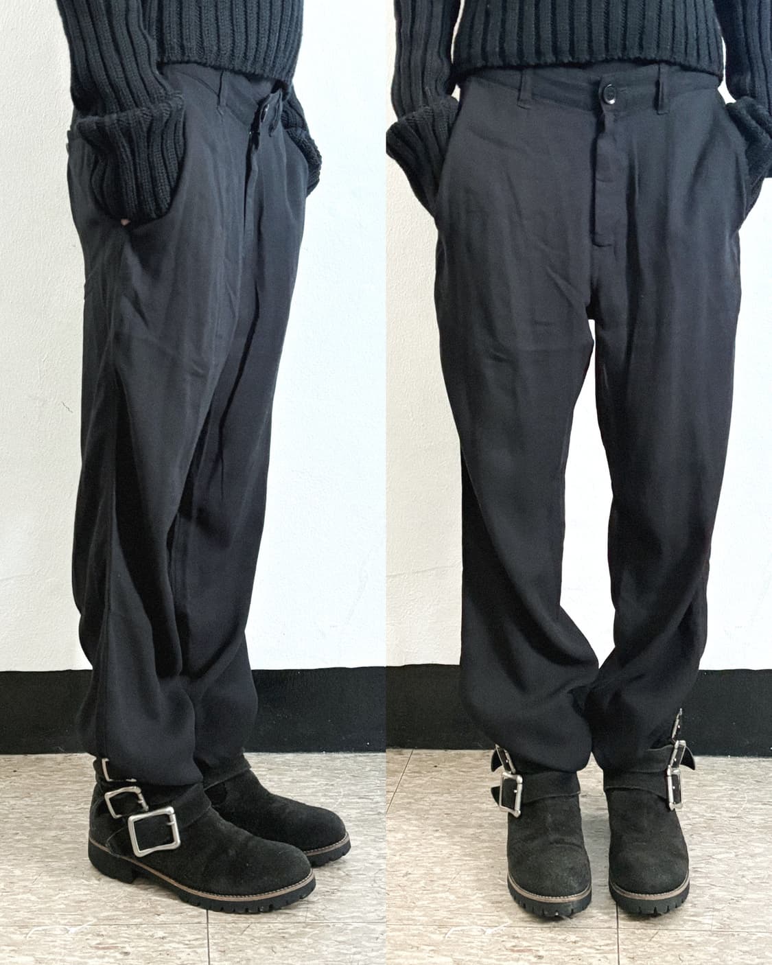 요지야마모토 와이즈 레이온 드레이프 와이드 트라우져 상품이미지1