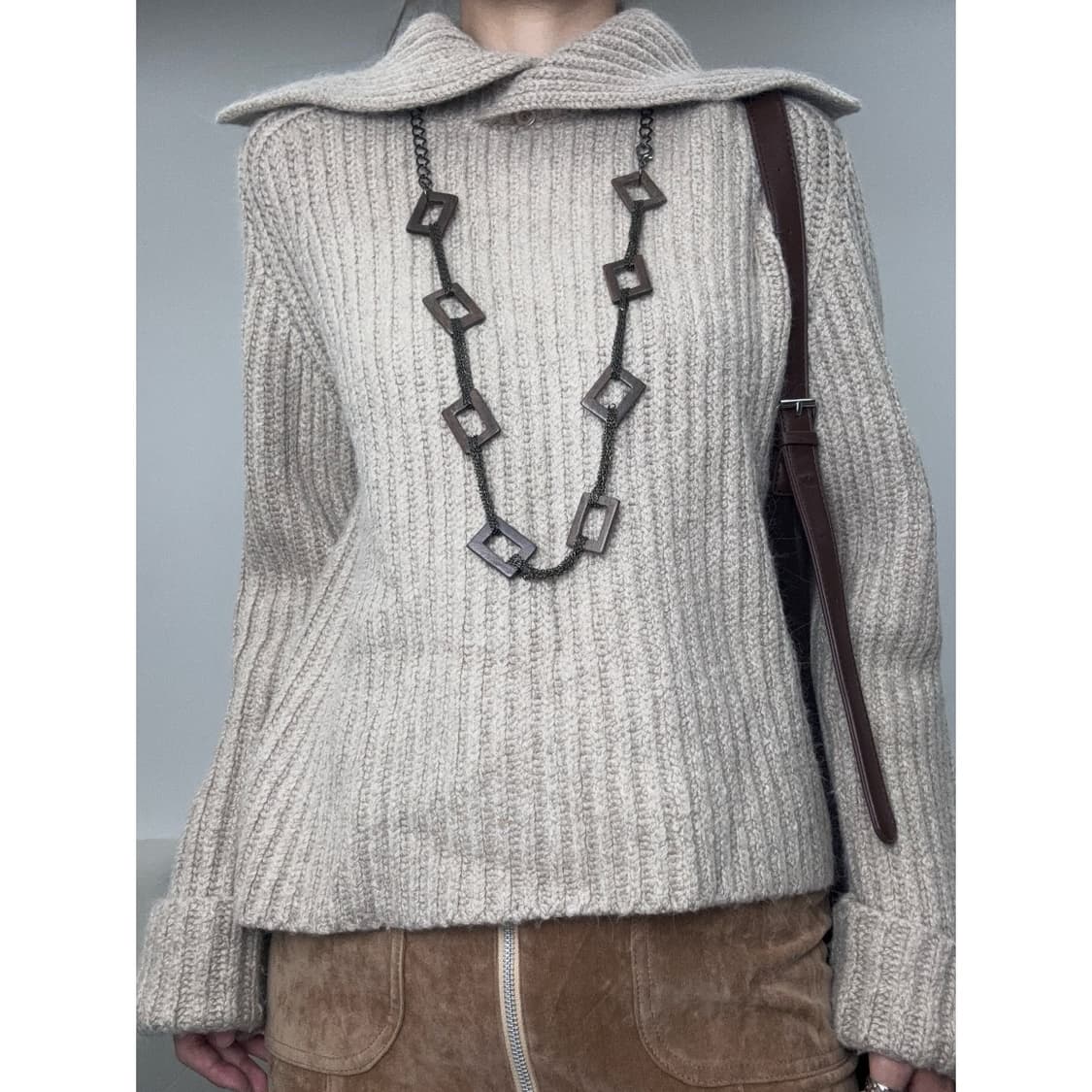 빈티지 베이지 브라운 앙고라 울 니트 상품이미지1