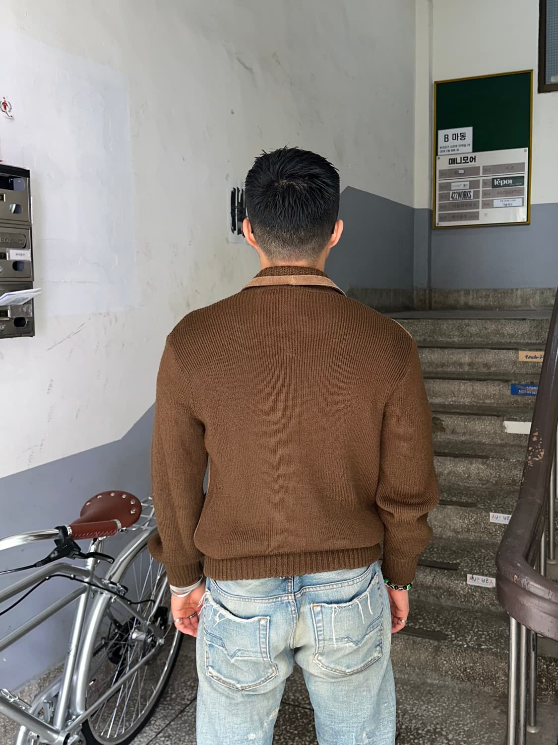 90’s Japanese Cow-suede aged knit jacket 상품이미지3