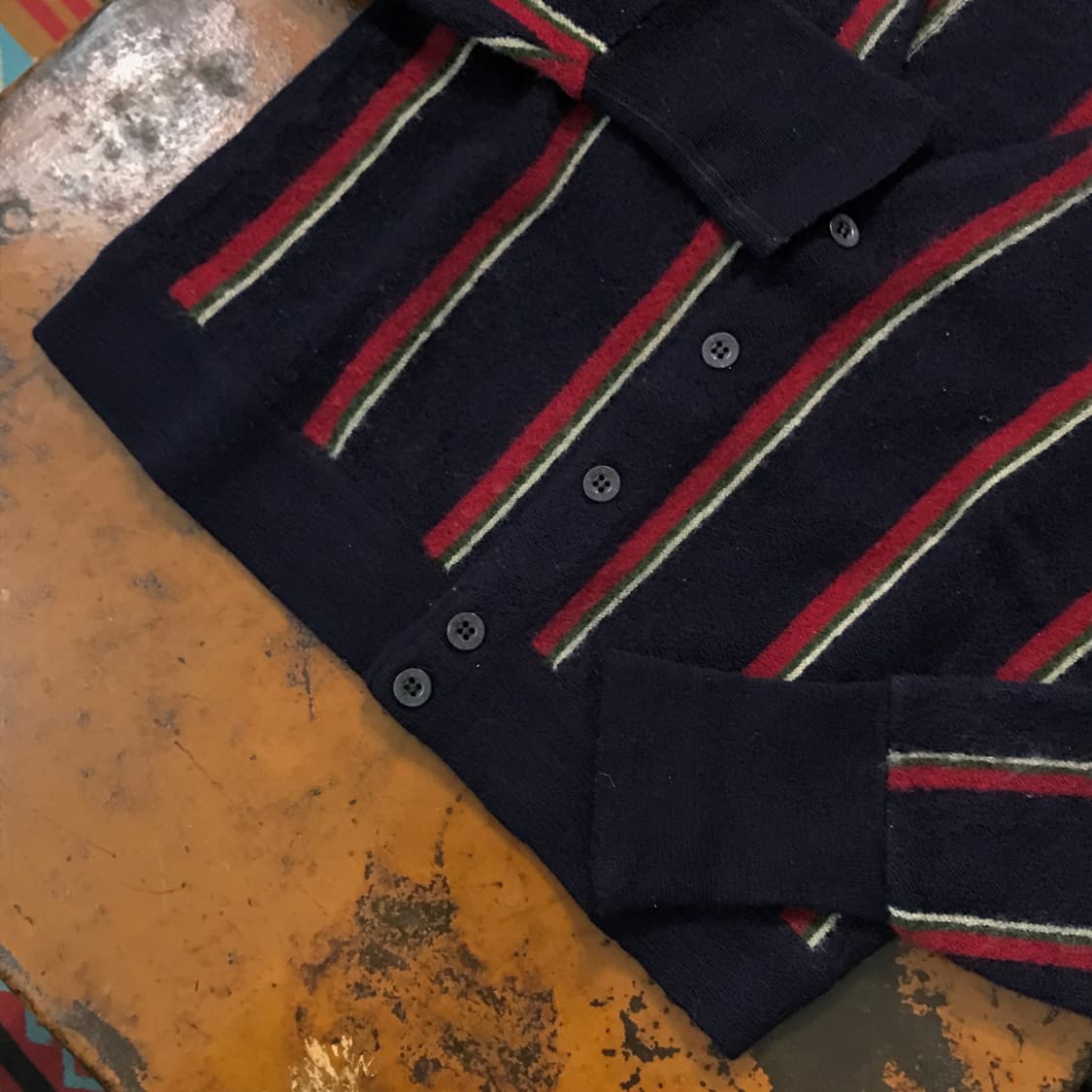 90s 라코스테 네이비 스트라이프 울 크롭 가디건 여성 55 사이즈  상품이미지3