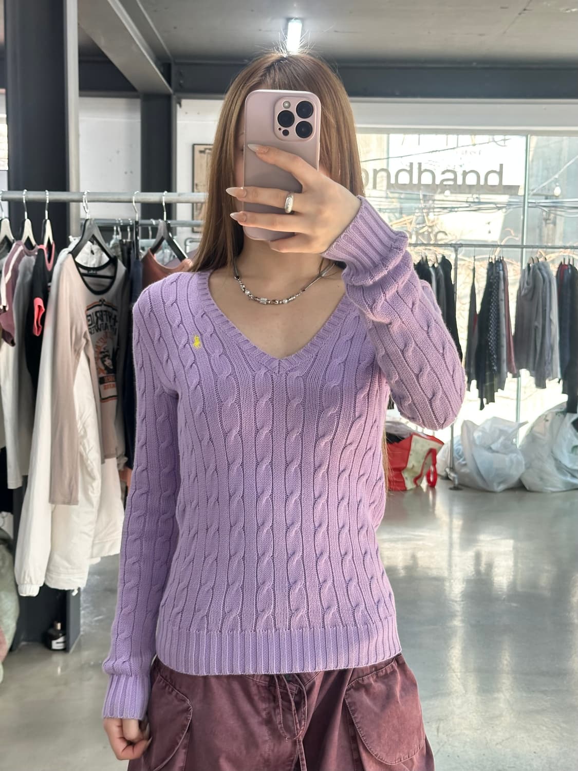 폴로랄프로렌 스포츠 케이블꽈배기 브이넥니트 퍼플 상품이미지1