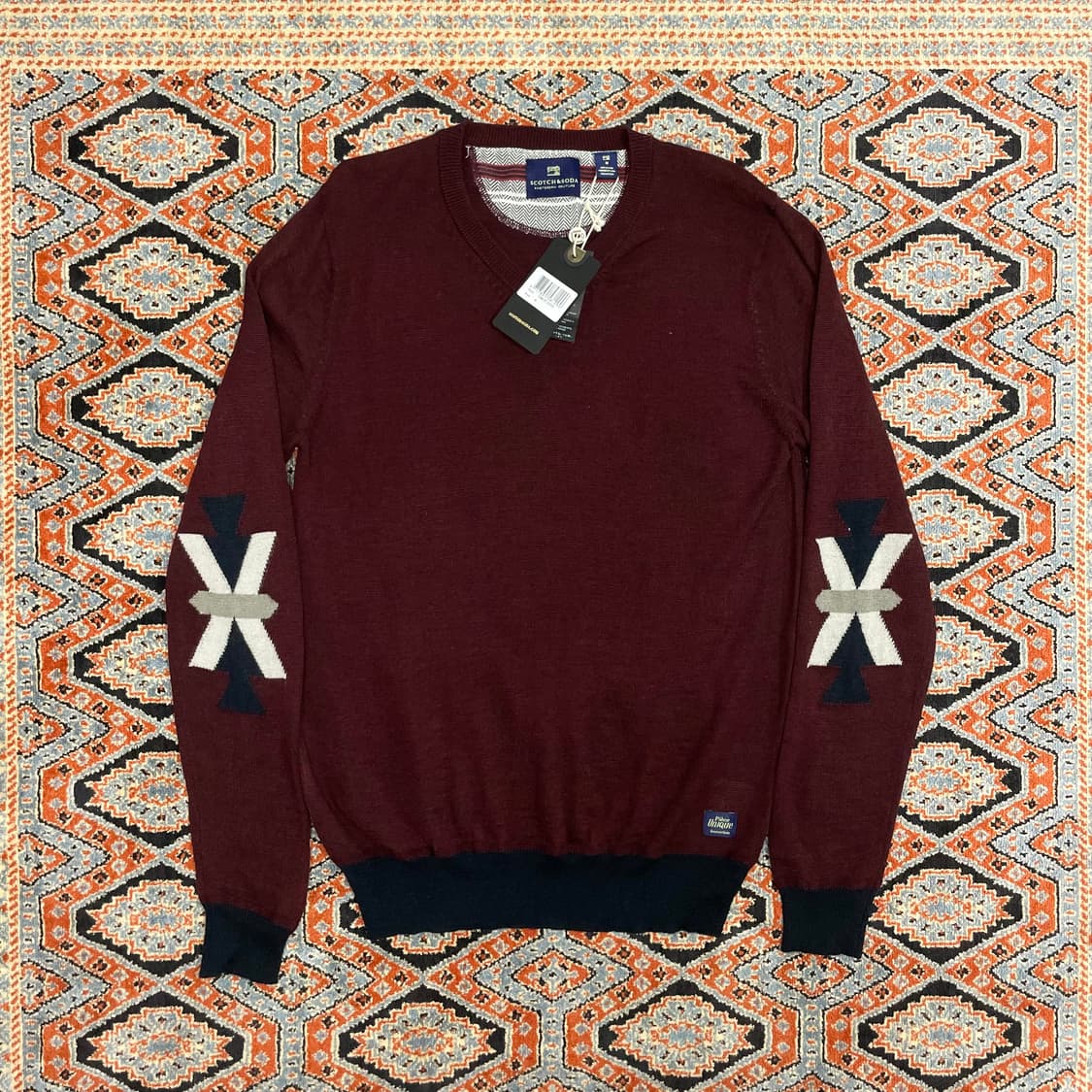  스카치앤소다 브이넥 버건디 울 혼방 니트 남성M 상품이미지1