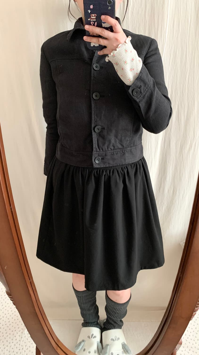 블랙 린넨 크롭 자켓 상품이미지4