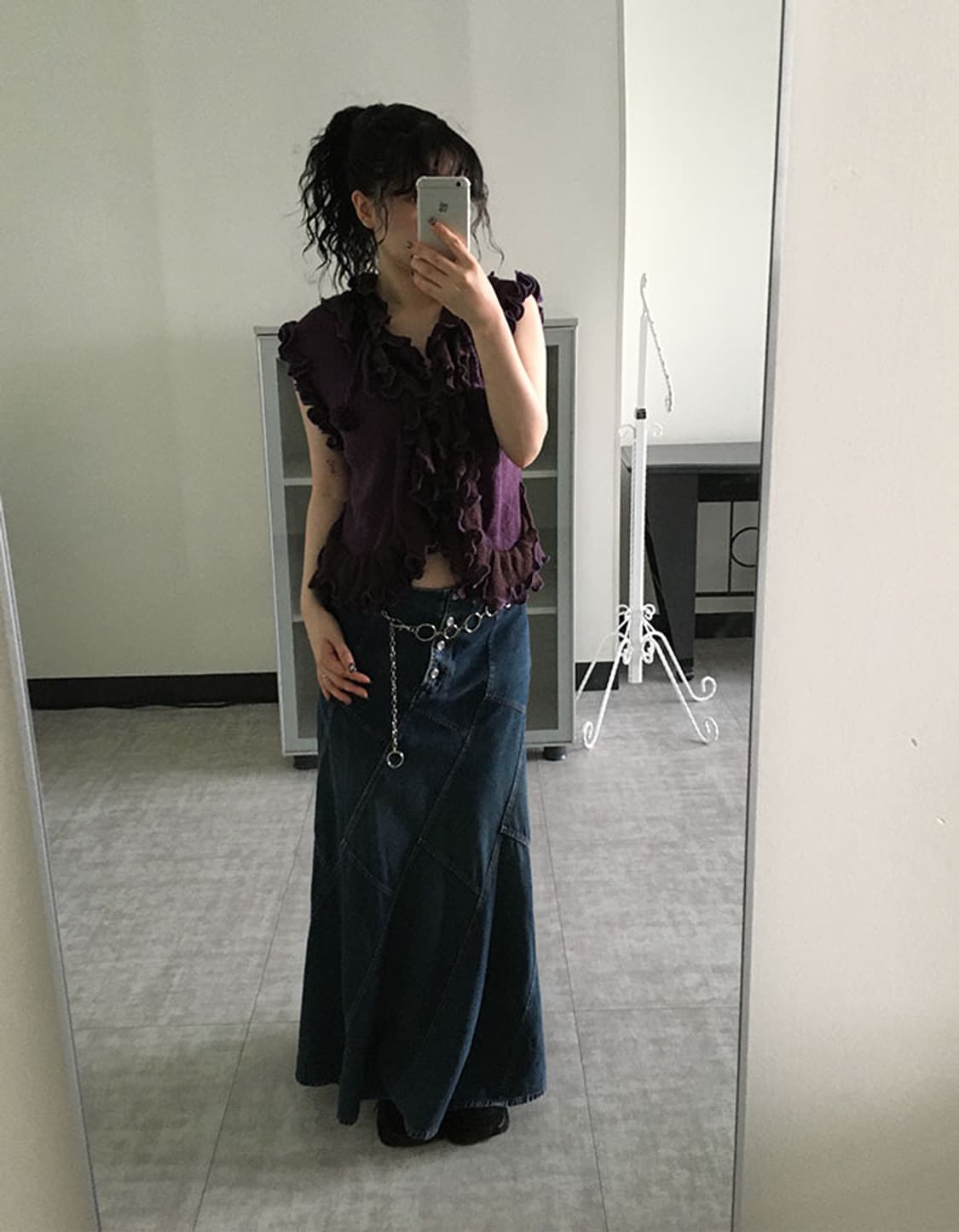 diagonal cut denim long skirt 상품이미지2