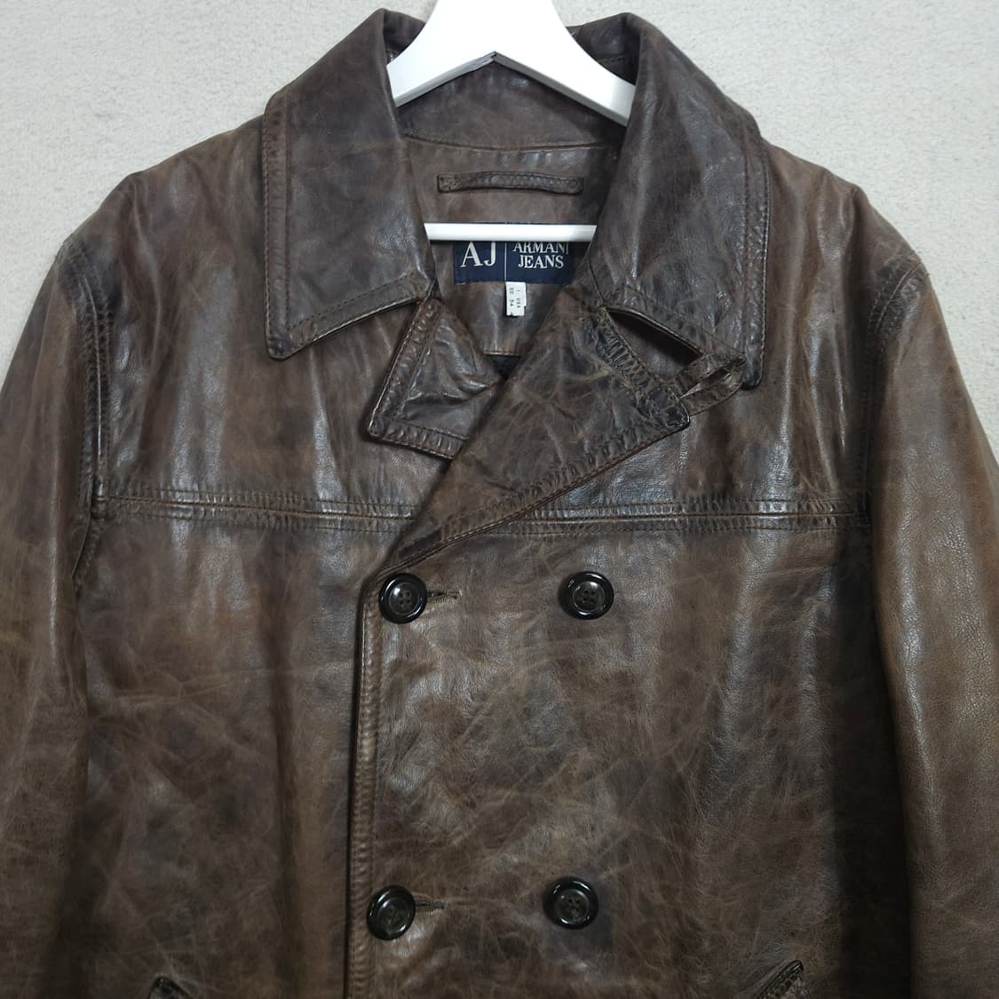 아르마니진스 더블 브레스티드 레더 카코트 상품이미지5