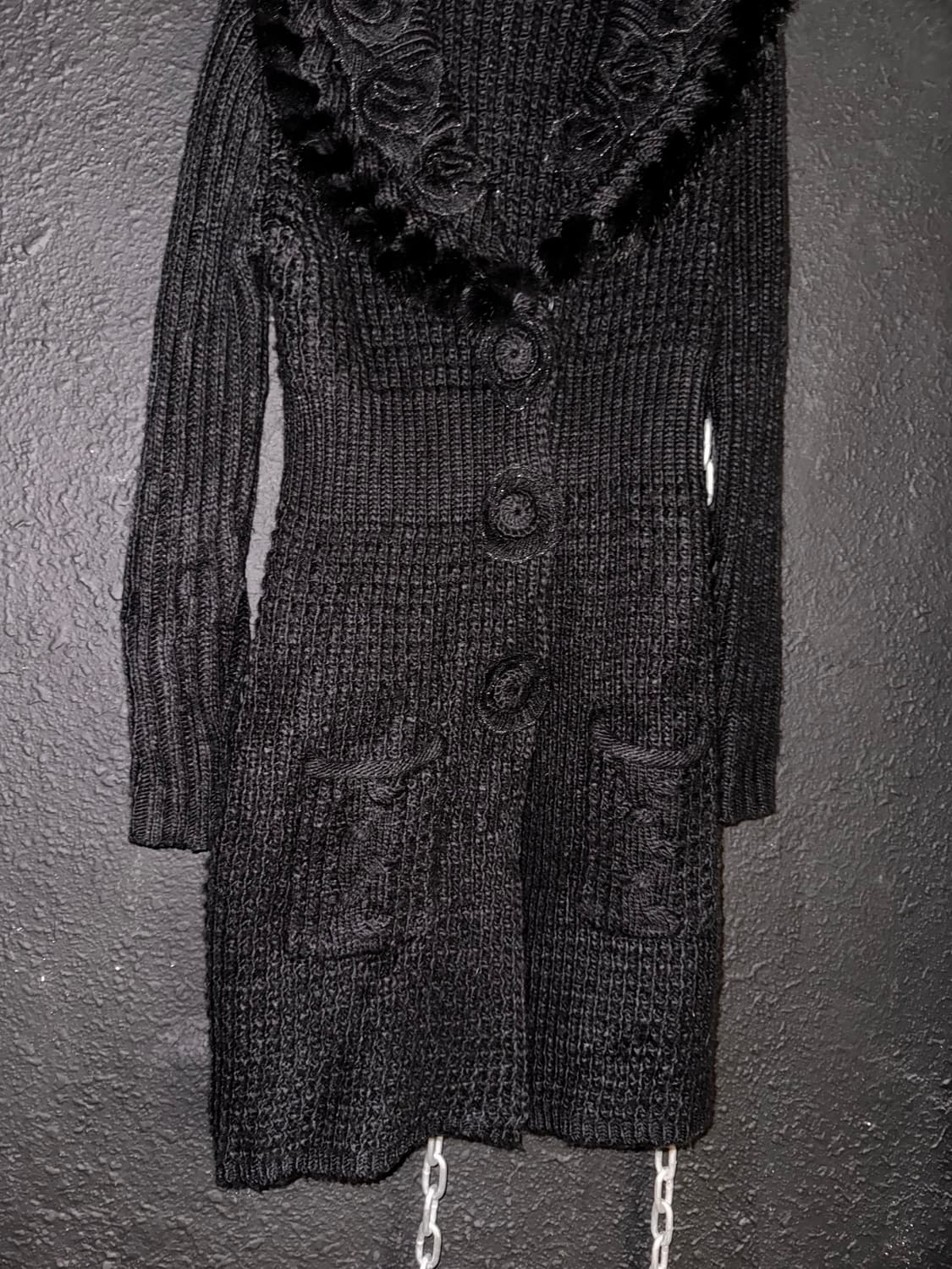 래빗 퍼 트림 프릴 롱가디건 상품이미지4