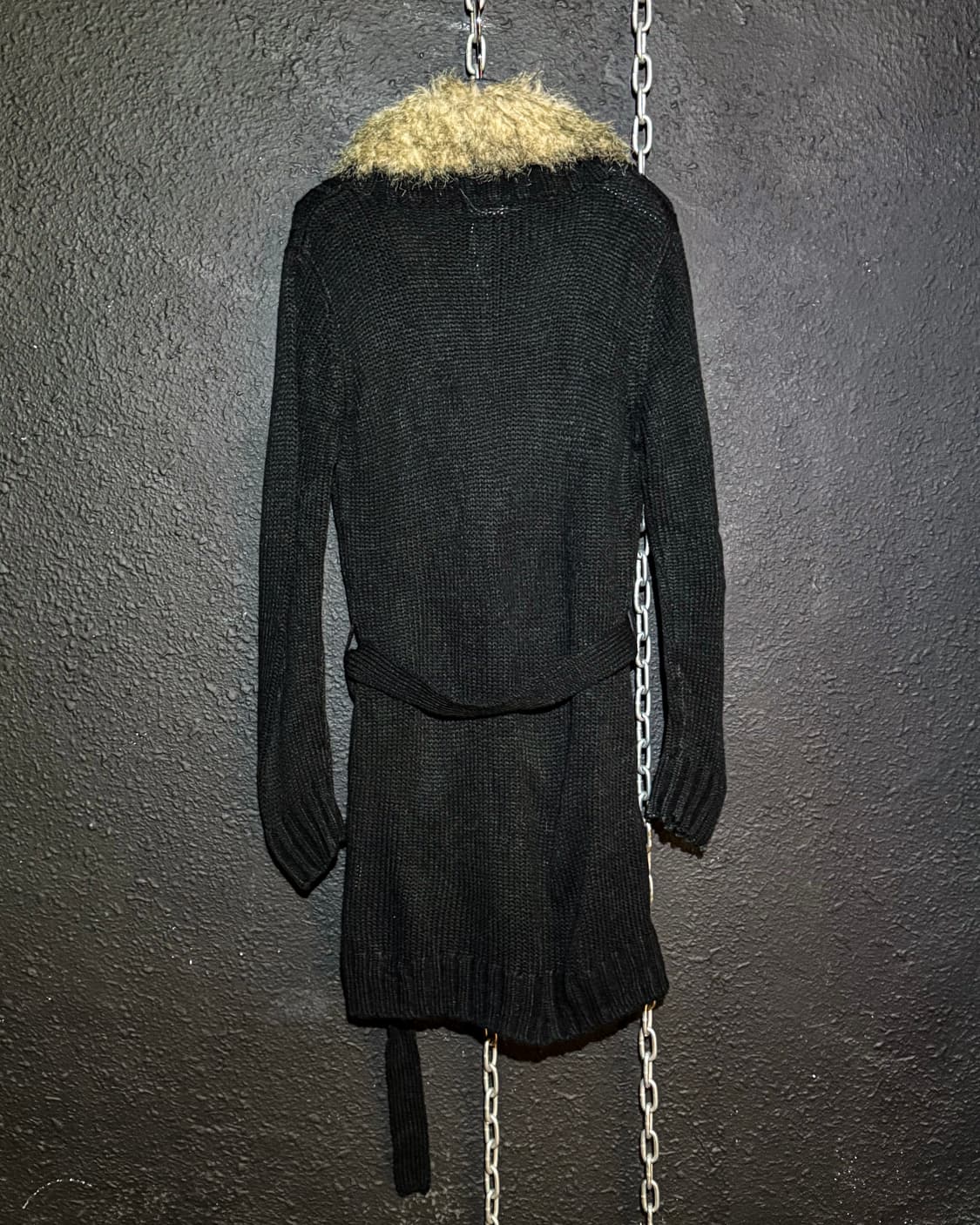 Fur Trim Black Long Knit Cardigan 상품이미지4