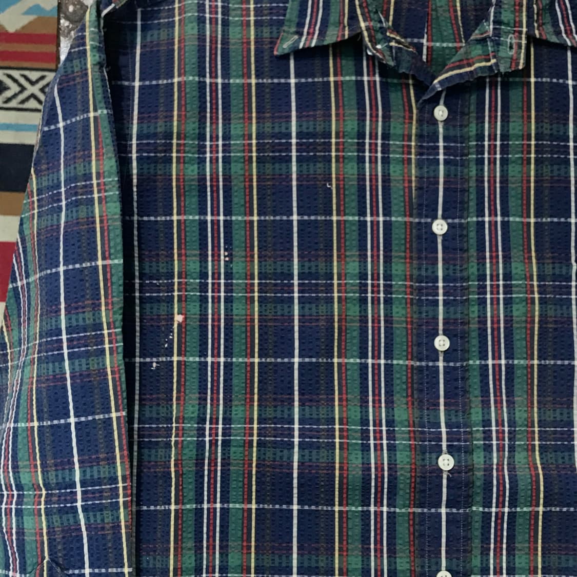 90s 폴로랄프로렌 네이비 그린 마드라스 체크 시어서커 셔츠 남성 110 상품이미지5