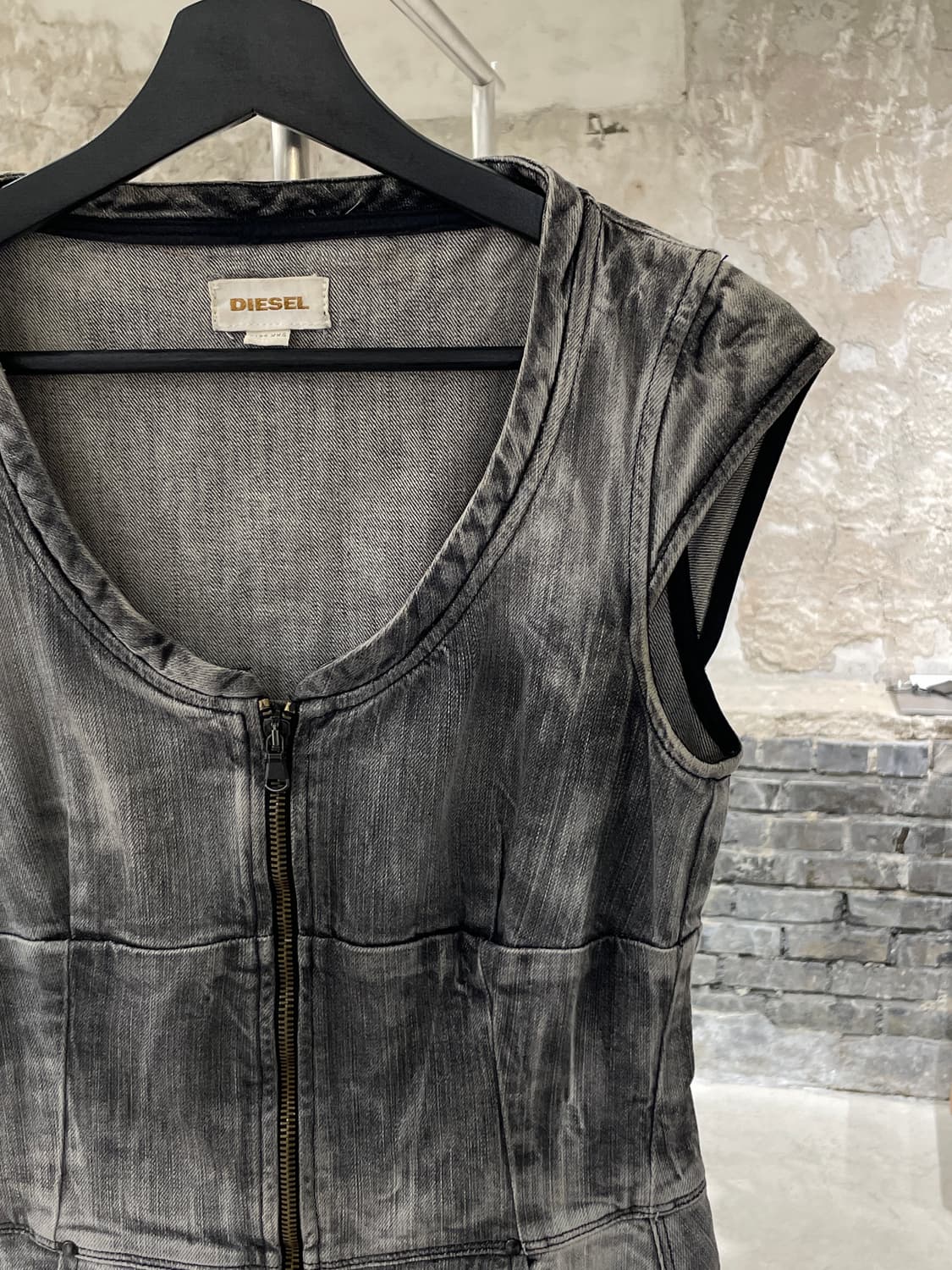 디젤 흑청 투 웨이 집업 워싱 데님 미니 원피스 상품이미지3