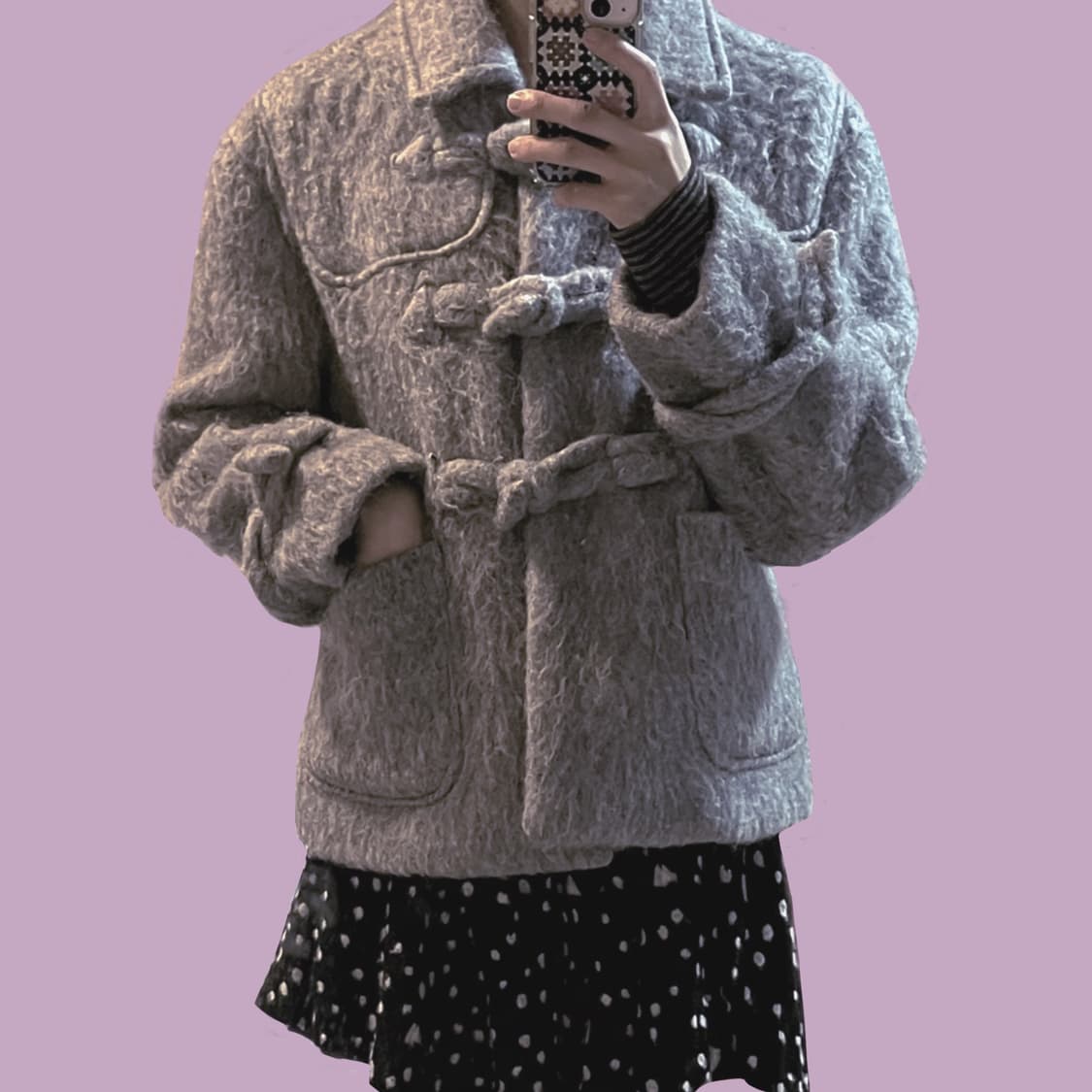 헤어리 그레이 숏 더플코트 상품이미지3