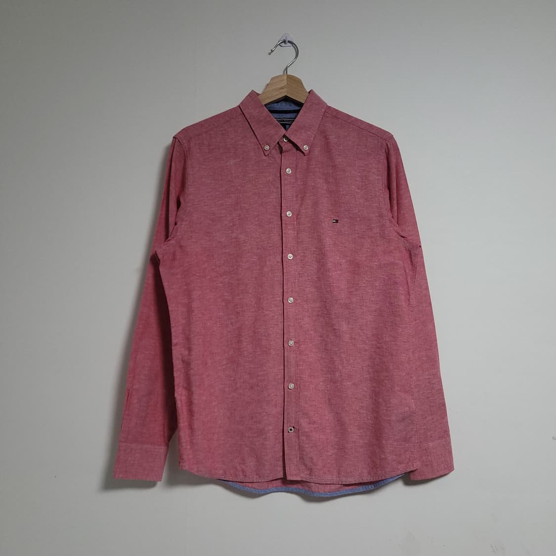 (M) 타미힐피거 딥핑크 긴팔 셔츠 남방 면마혼방 상품이미지1