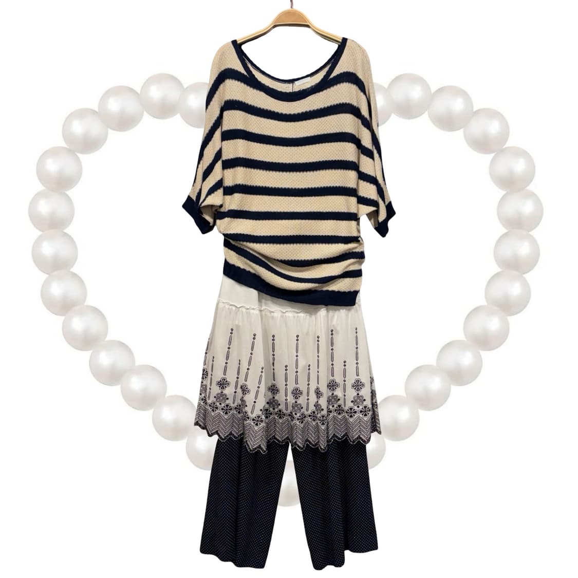 일본 빈티지 리본 포인트 크로셰 가오리핏 니트 탑 갸루 상품이미지4