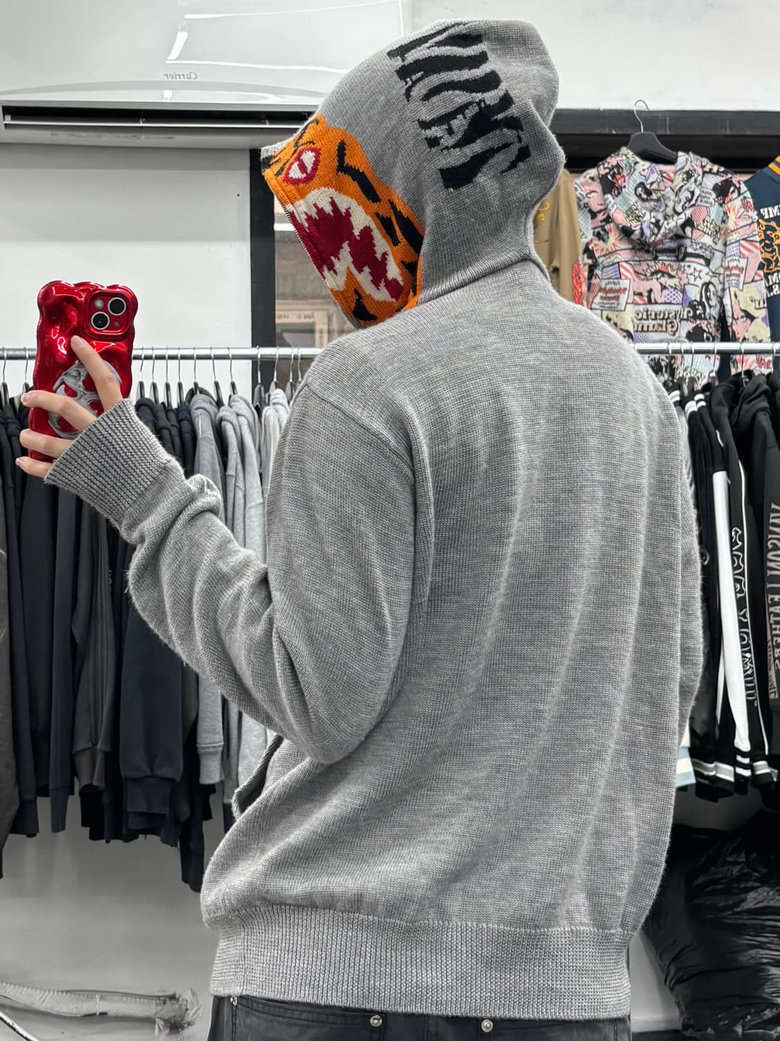 베이프 타이거 샤크 니트 후드집업 상품이미지5