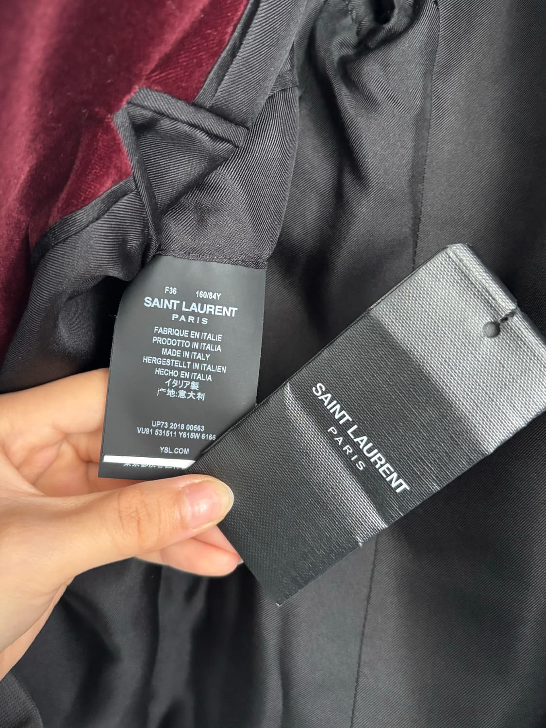 (새상품)Saint Laurent 생로랑 버건디 벨벳 싱글 블레이저 자켓 상품이미지7