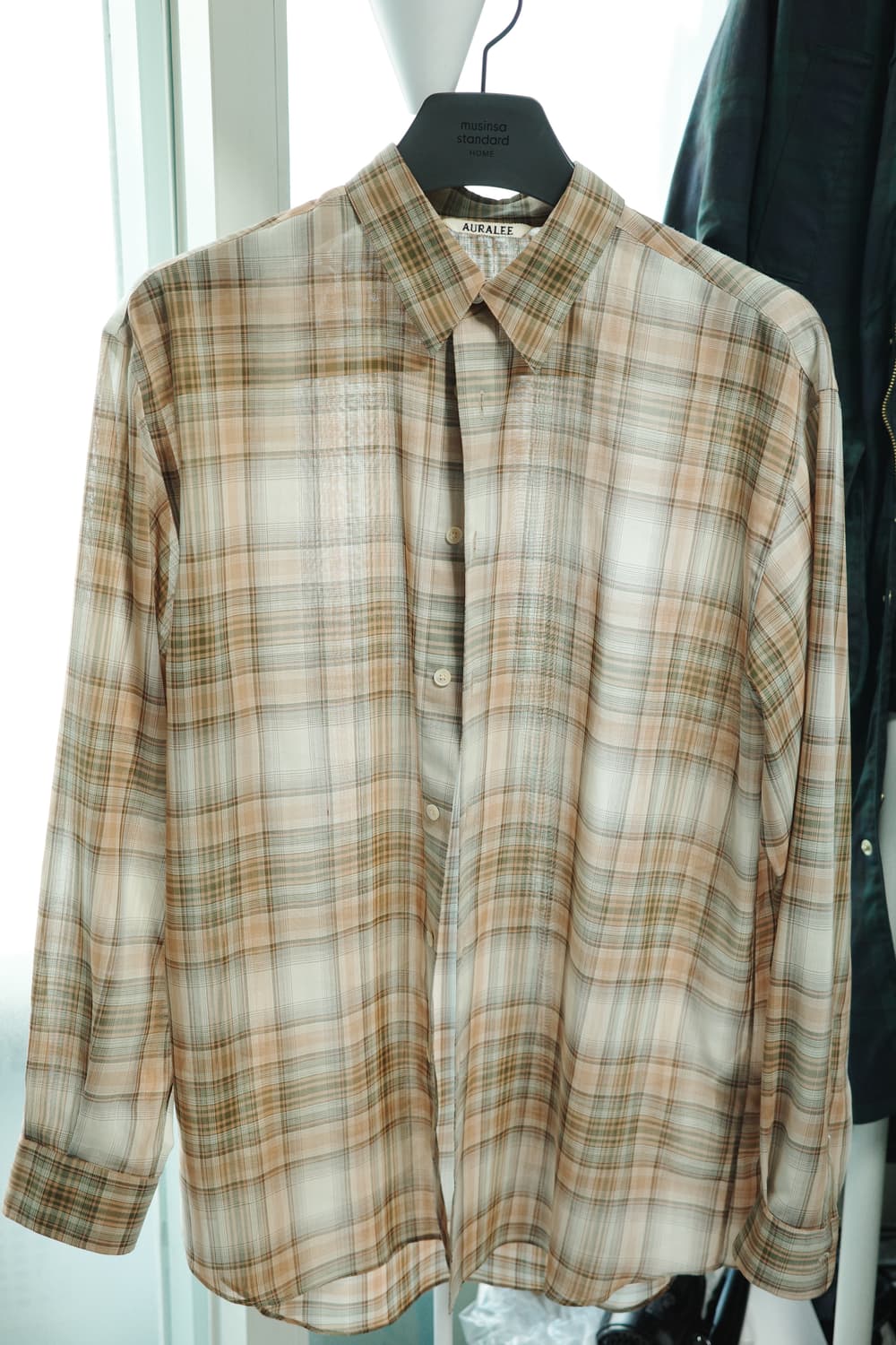 (5사이즈)오라리 슈퍼 라이트 울 체크 셔츠 브라운 상품이미지1