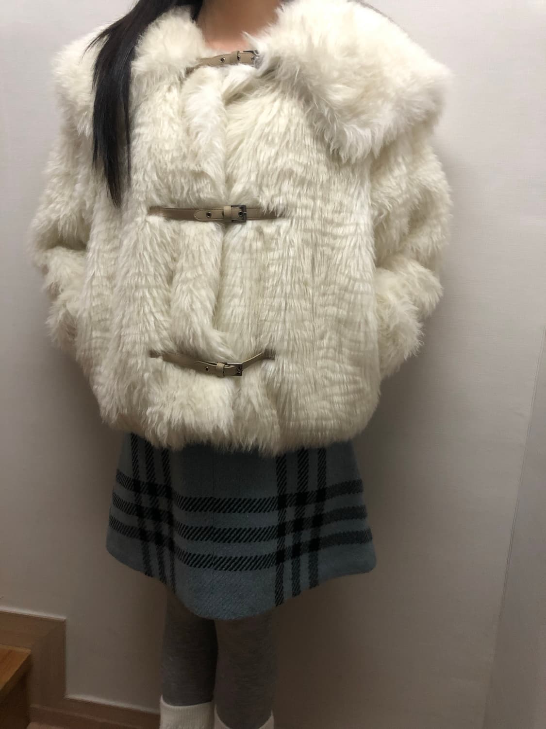 빈티지 화이트 벨티드 에코 퍼자켓 상품이미지8