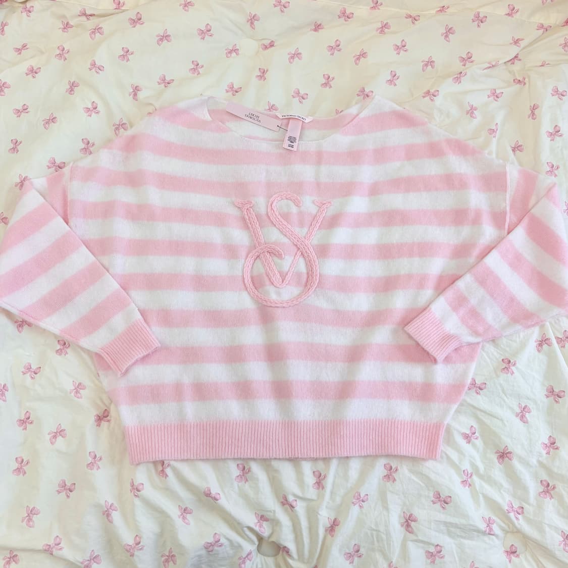 빅토리아 시크릿 핑크 스트라이프 니트 히메 갸루 가오리 여리 하찌 폭닥 상품이미지1