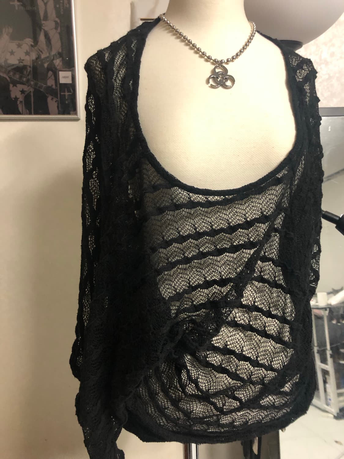 그런지 펑크스타일 레이어드 블랙 레이스 시스루 니트 상품이미지2