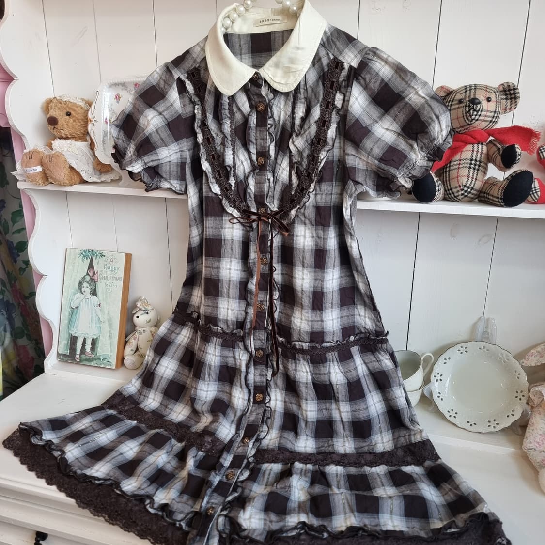 axes femme 악세즈 팜므 초코 체크 레이스 원피스 상품이미지3