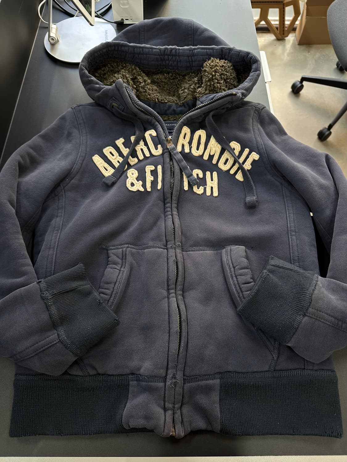 아베크롬비 울프죠 양털 후드집업자켓 네이비 상품이미지5