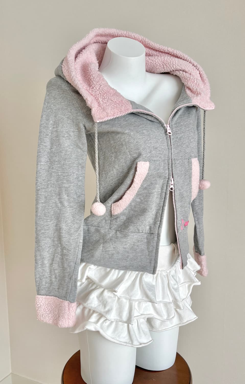 회핑 미니폼폼이 투웨이 뽀글이 퍼 후드집업 히메갸루 조지후쿠 상품이미지5