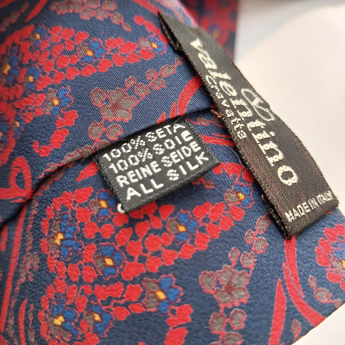 발렌티노 실크 네이비&레드 페이즐리 패턴 넥타이 9cm A등급 K1702 상품이미지9