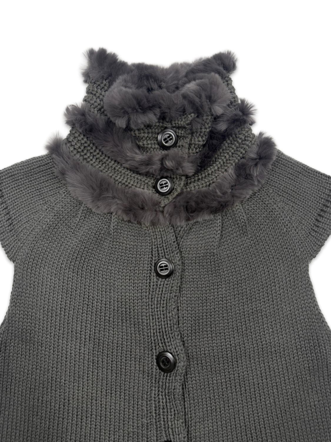 빈티지 다크 그레이 퍼 캡소매 니트 상품이미지3