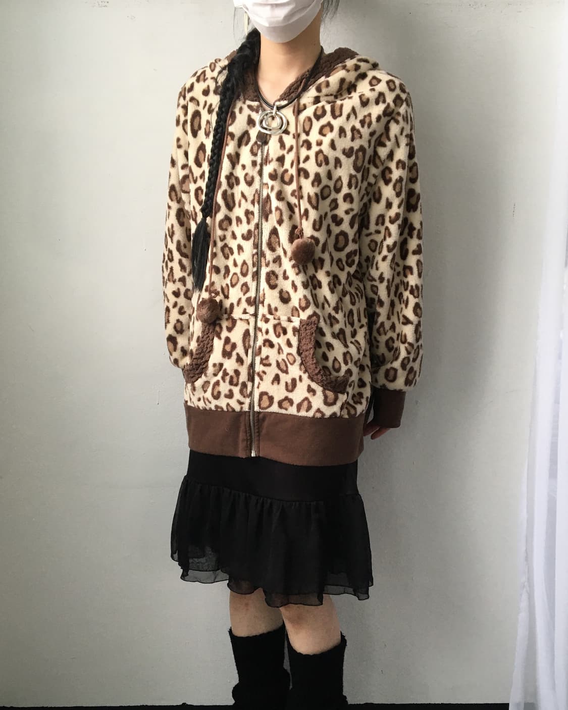 Leopard pattern fleece hood zip up 상품이미지6